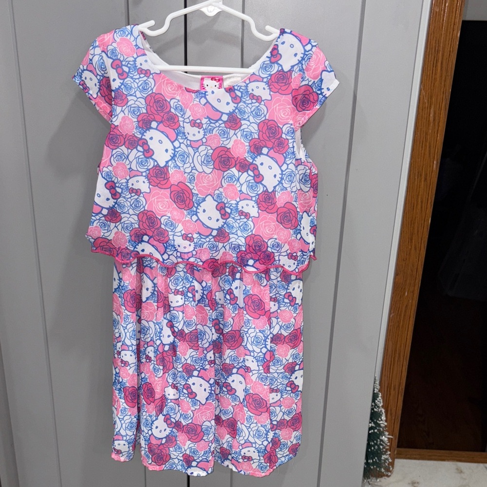 Hello Kitty Floral Kids Dress in Pink and White